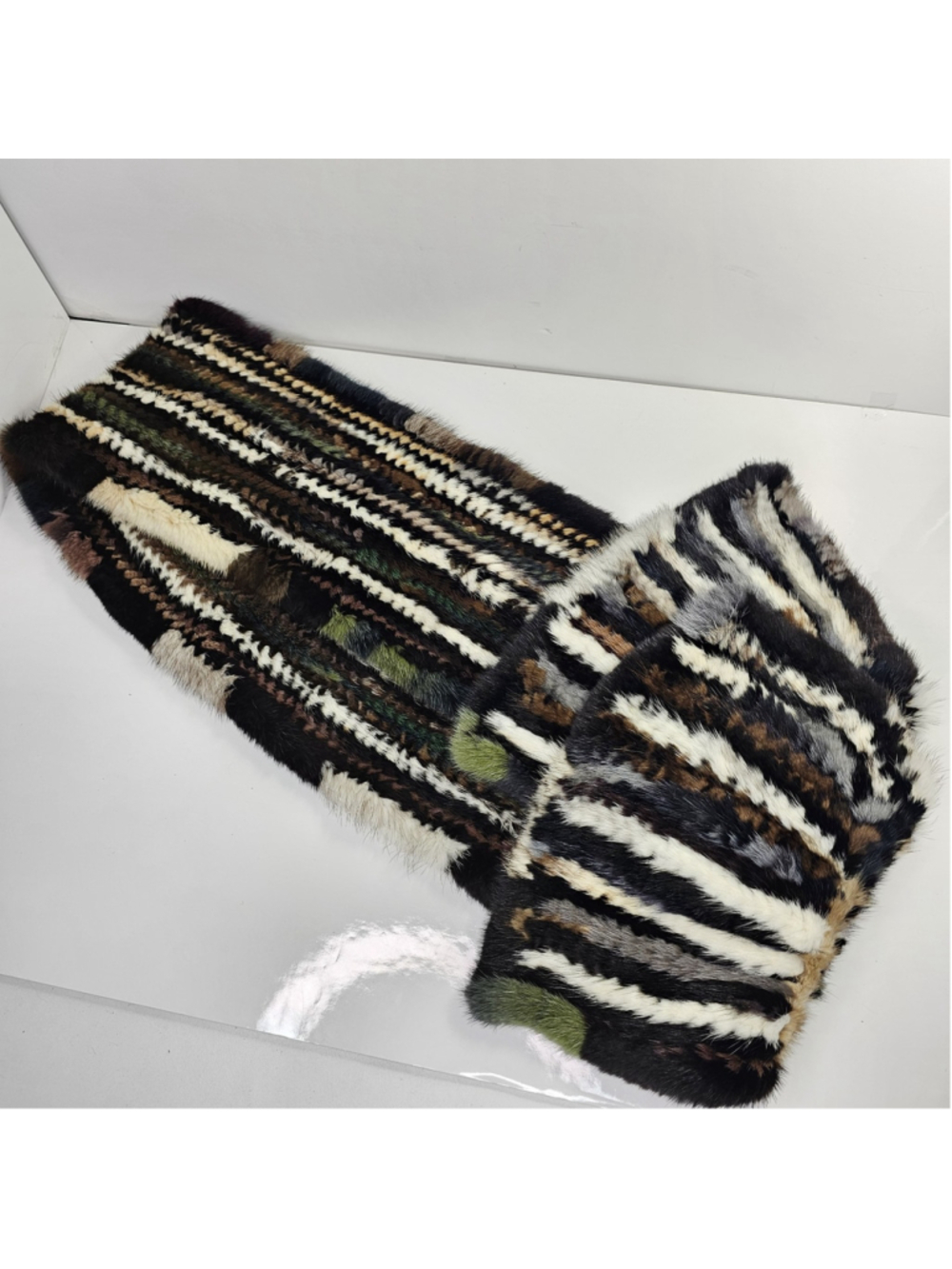 Vintage Real Mink Fur Patchwork Scarf 68" x 8" Multicolor Genuine Fur Luxury
